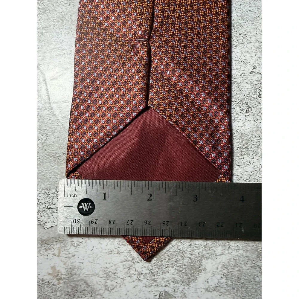 Ferretti 100% Silk Tie Mens One Size Brown Geometric Pointed Necktie Italy